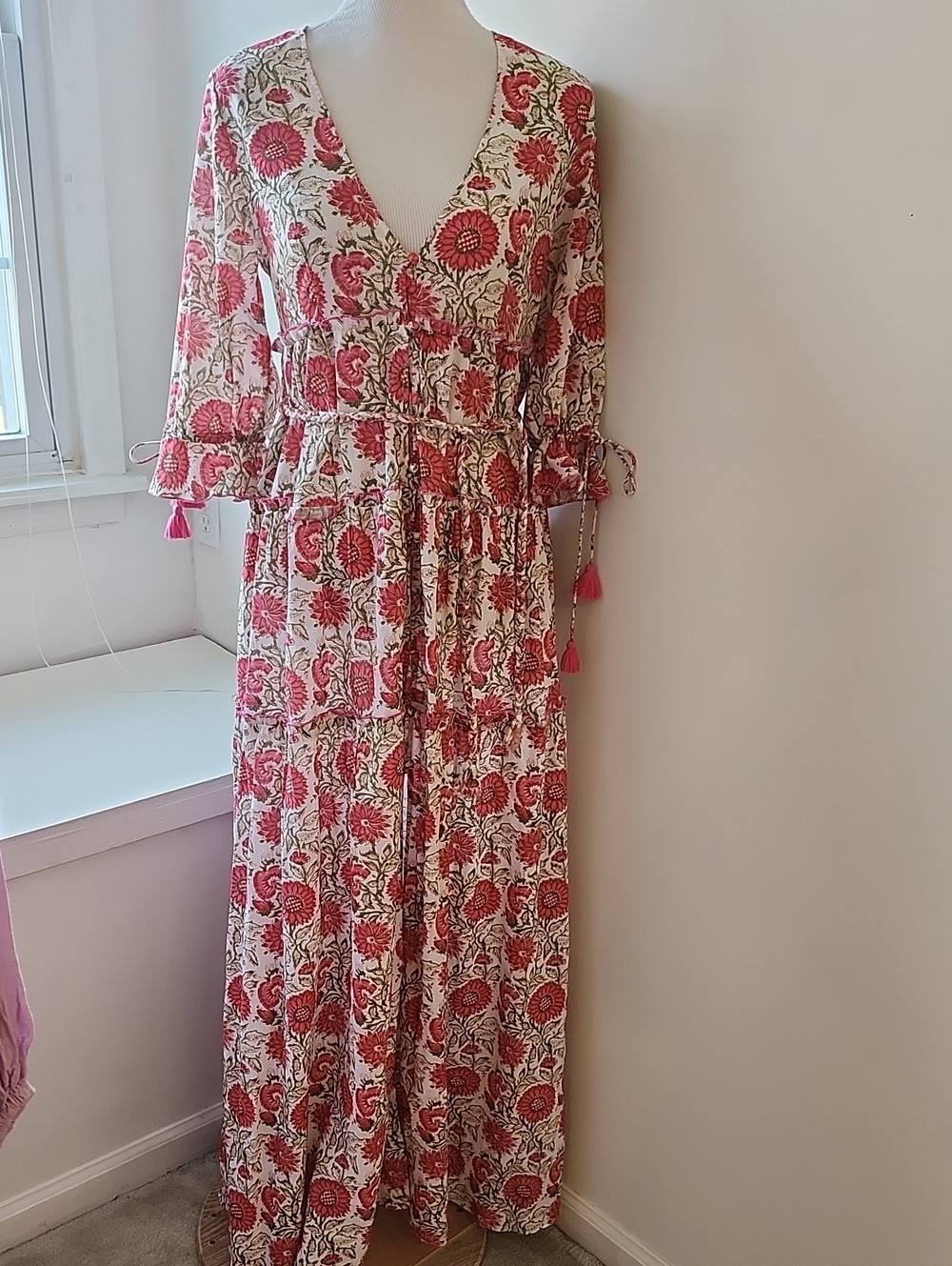 Playa lucila Maxi Cotton Floral dress Button Front Party Resortwear Coastal